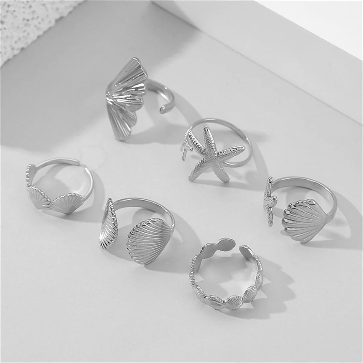 Ocean Starfish Shell Open Ring Set For Women Gold Color Stainless Steel Finger Rings Summer Beach Aesthetic Waterproof Jewelry Qme 2 resizable
