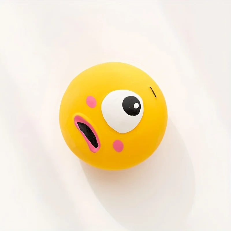 1pcCartoon Big Eye Ball Dog Toy, Durable Rubber Dog Ball Toy WithSound, Pet Grinding Teeth Sound Toy For Dog Interactive supplie Qme YELLOW
