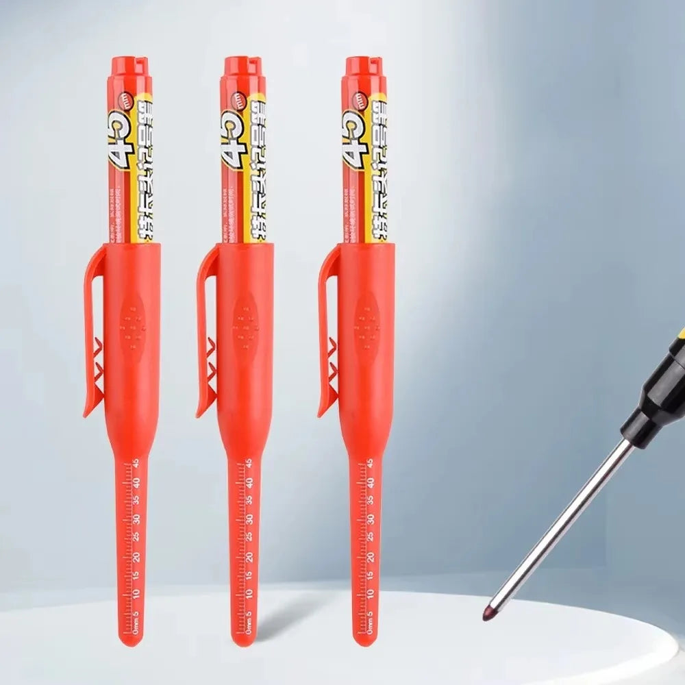 1-10Pcs Multi-Purpose 45mm Deep Drill Hole Long Nib Waterproof Marker Pens for Bathroom Woodworking Long Head Carpenter Pen Qme 3 red