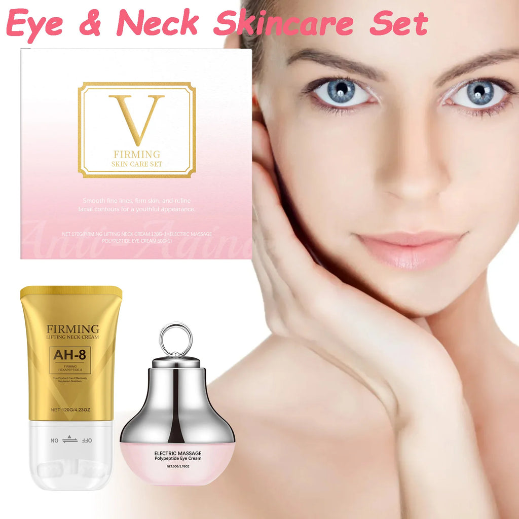AH-8 Firming Neck Cream Moisturizer Anti Aging Smoothing Wrinkles Electric Massage Polypeptide Eye Cream Eye & Neck Skincare Set Qme