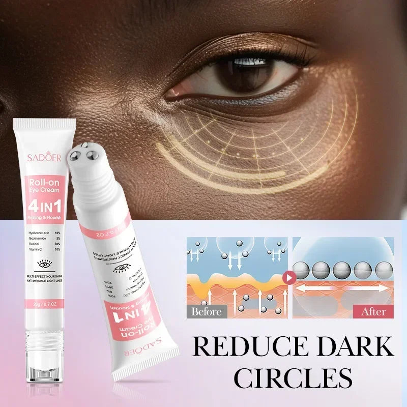 SADOER 4in1 Roll-on Moisturizing Eye Cream Anti Dark Circles Eyes Bags Firming Moisturizing Eye Serum Skin Care for Beauty Eyes Qme