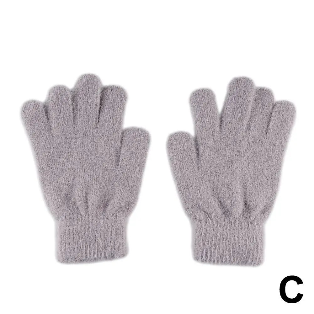 Fashon Winter Mink Velvet Five Finger Gloves Plush Warm Cold-proof Gloves Women Outdoors Cycling Solid Color Wistiti Mittens Qme Gray