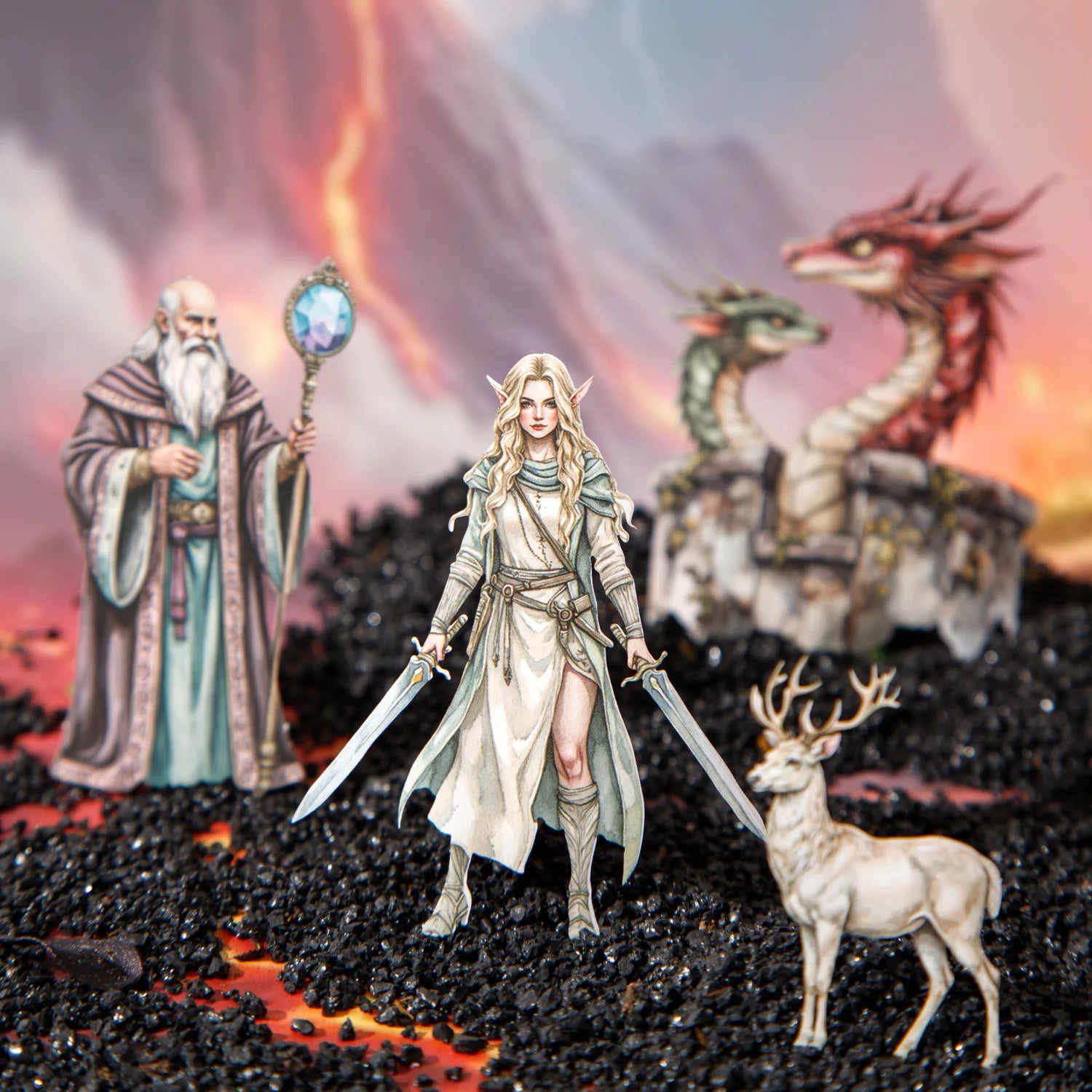 15 Sheets/Bag Guardian's Oath Series Princess and Dragon Theme 3D Scenery Sticker Set for DIY Scrapbook Phone Case Notebook Qme