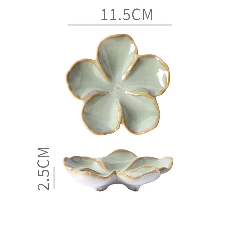Retro Kiln-Baked Ceramic Petal-Shaped Dipping Plate, Lightweight Seasoning & Sauce Dish for Home & Restaurant Use Qme 9