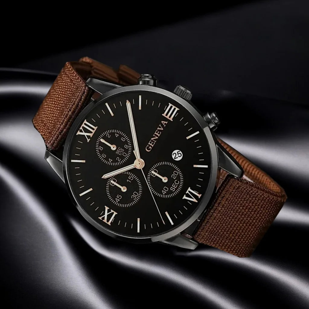 4pc Men Business Fashion Casual Round Pointer Calendar Quartz Watches 3pc Bracelet Qme