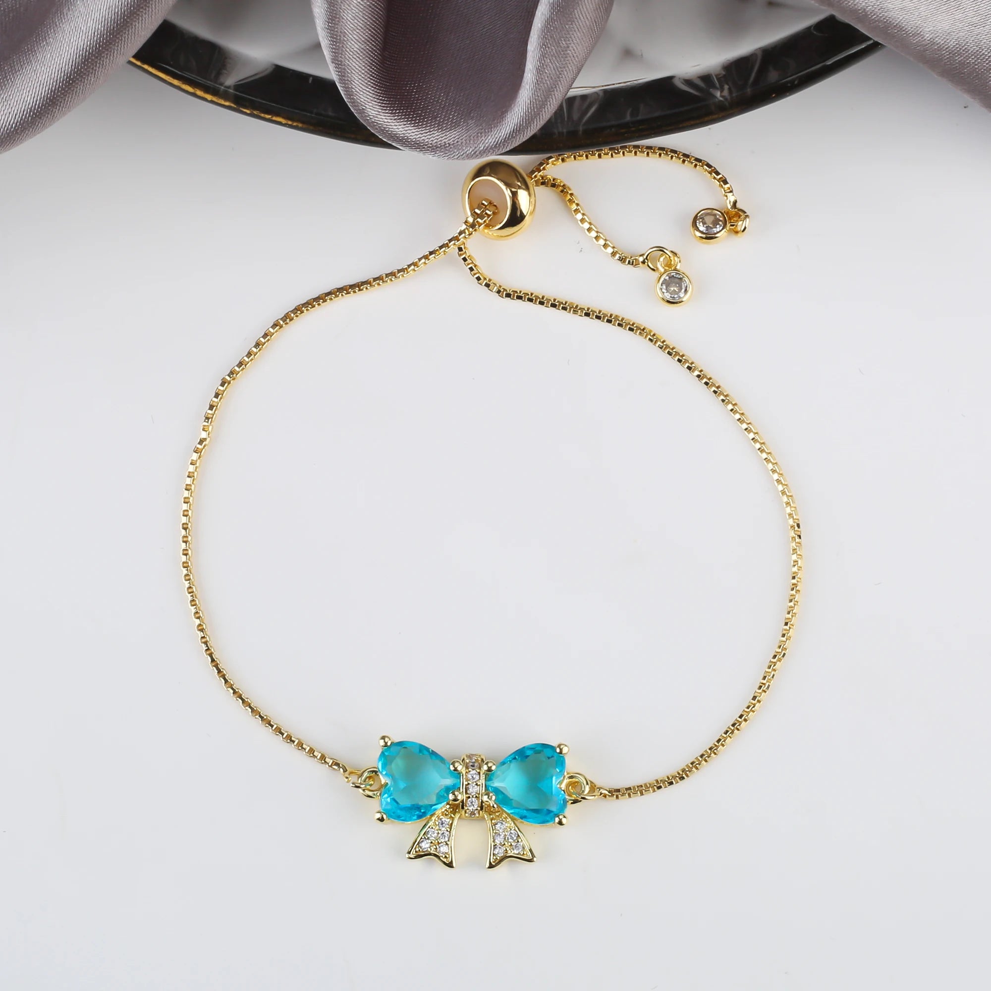 8 Colors Hot Sale Heart Shape Crystal Bow Zirconia Adjustable Bracelet Hip Hop Woman Girl Party Gift Fashion Friendship Jewelry Qme Blue