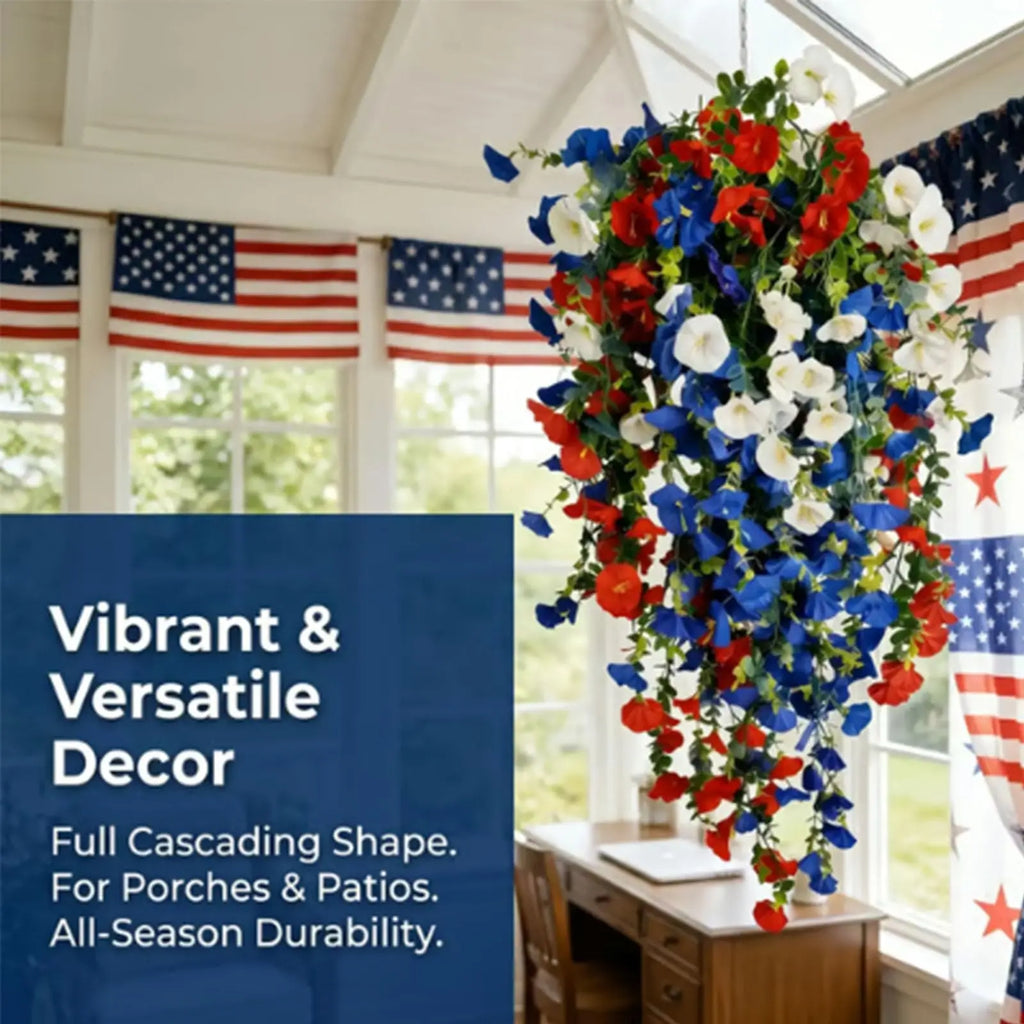 Artificial Hanging Flower Independence Day Arrangement for Indoor Outdoor Party Decoration Home Simulation Floral Display Qme b One Size