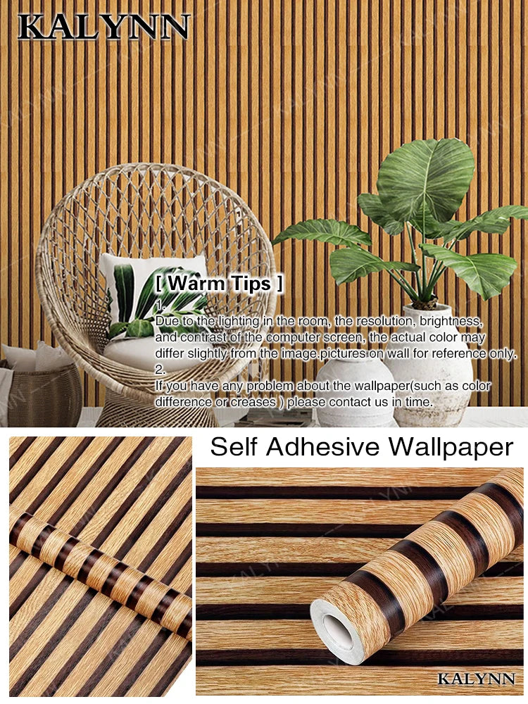 Wood Slat Self Adhesive Wallpaper Vinyl Decorative Peel Stick Contact Qme Grating Stripe 3A 19.6FTx17in(6mx45cm)