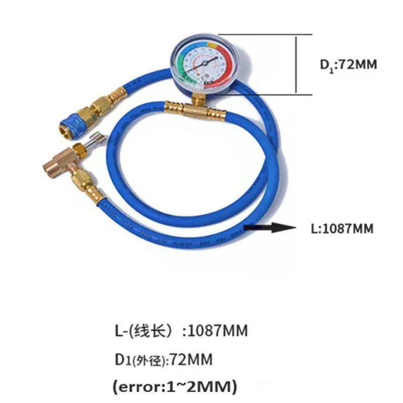 R134A Car AC Air Conditioning Refrigerant Recharge Hose W/ Pressure Gauge Measuring Kit Copper Auto Car Accessories 1/2“ 1/4 Qme