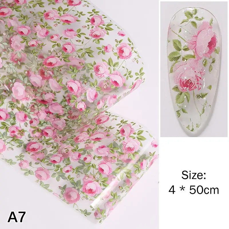 Flower Nail Transfer Foil Rose Floral Art Sticker Paper DIY Manicure