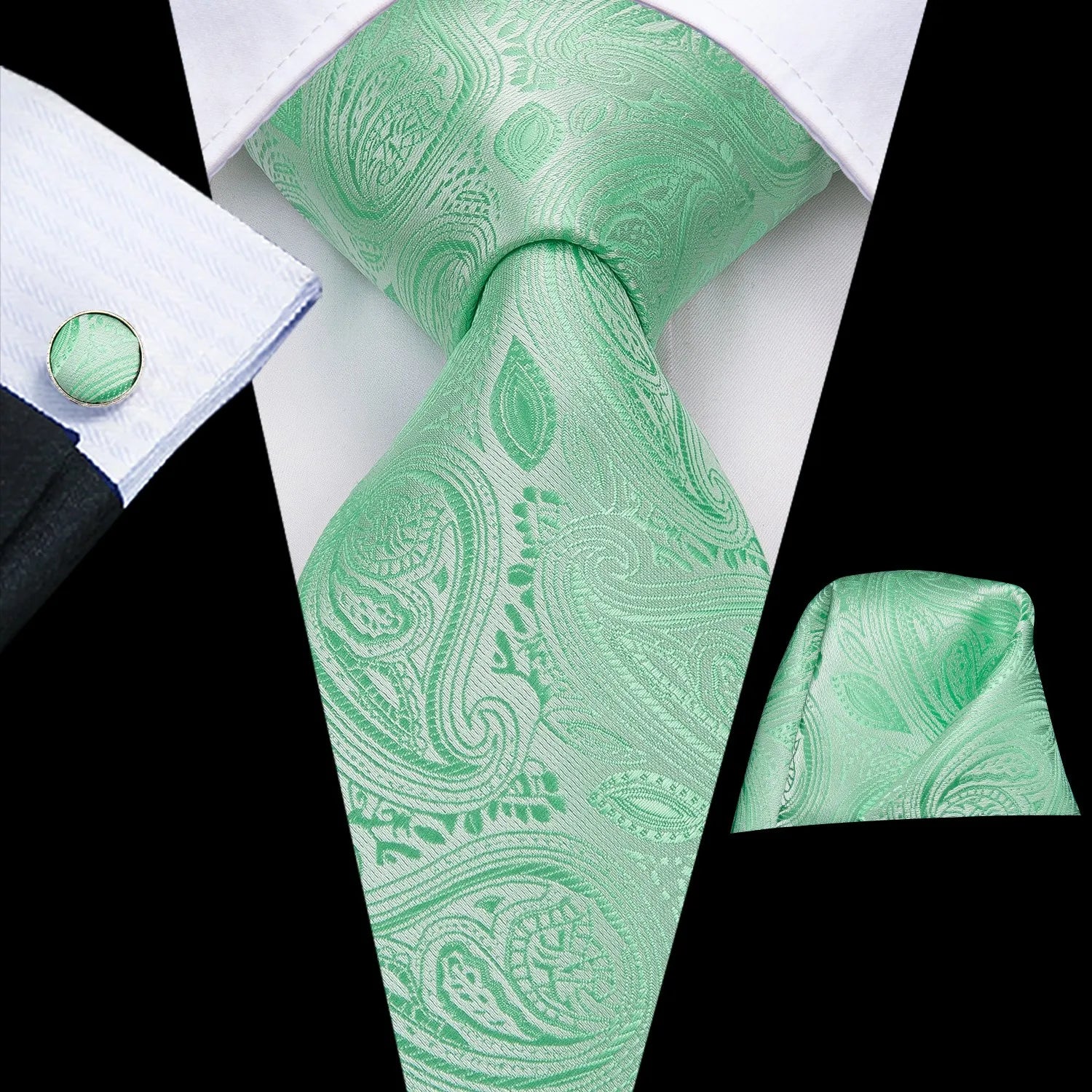 Tie Set for Men, 3-Piece Wedding Accessories with Cufflinks & Pocket Handkerchief, Striped/Floral Design Qme DPTH-LDSN3245