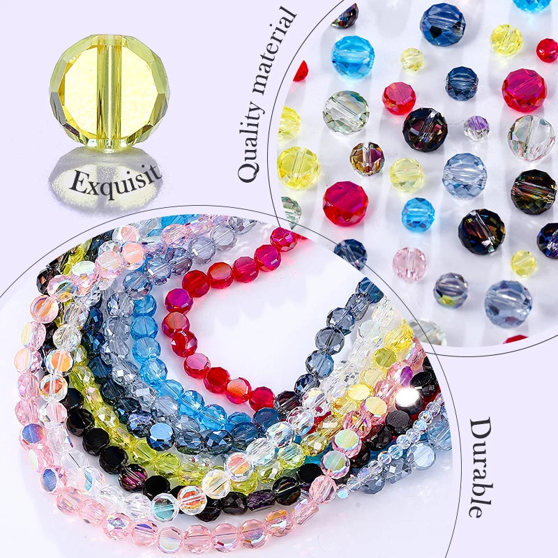 Flat Round Glass Beads Transparent Faceted Glass Spacers Colorful Coin Beads Crystal Loose Beads for Jewelry Making DIY Bracelet Qme
