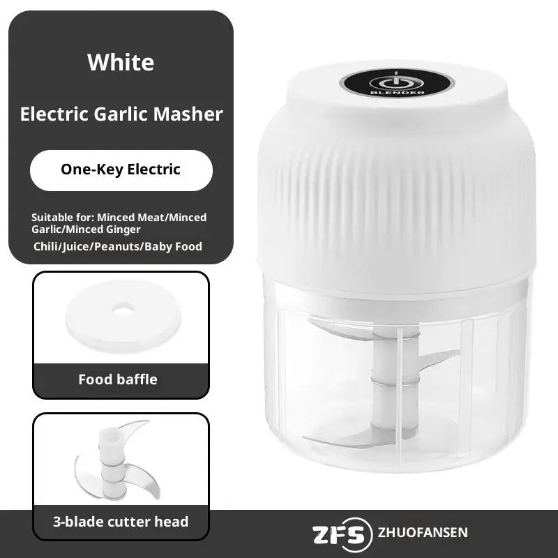 Portable Electric Garlic Masher Mini Food Vegetable Chili Meat Qme White 3 Blade