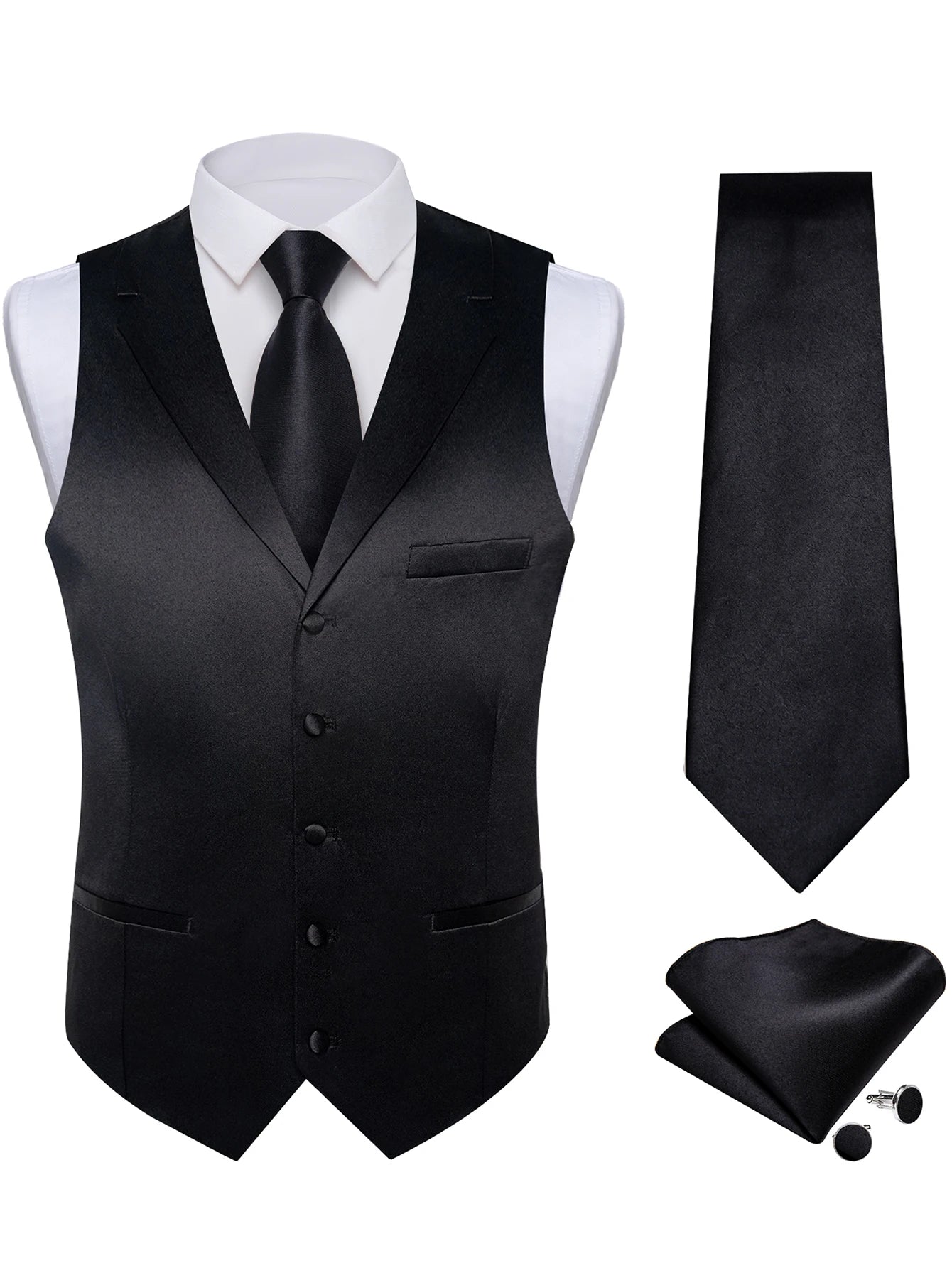 Men's Solid Suit Vest Tie Formal Waistcoat Matching Necktie Satin Qme MJ-0680 XXL