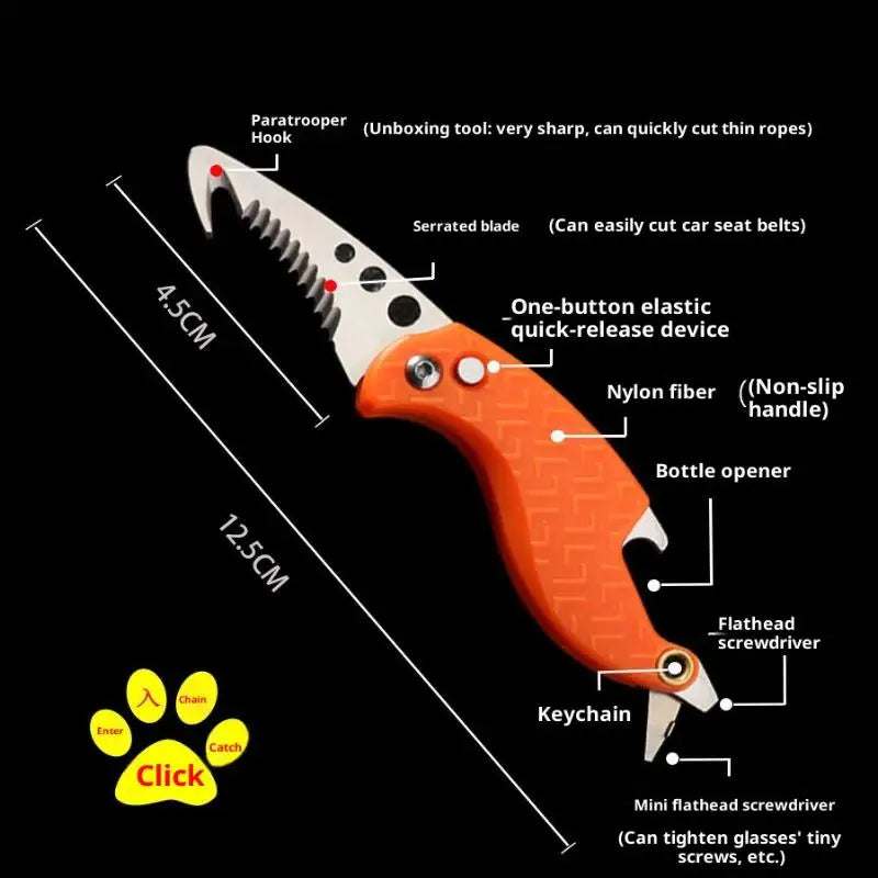 Outdoor Camping Portable Folding Knife Multifunctional Serrated Hook Qme