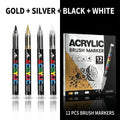 12 Colors Acrylic Paint Pen Set Black/White/Gold/Silver Acrylic Highlights Markers Brush Tip Markers for Wood Rock Painting Gift Qme 12 pcs mix set