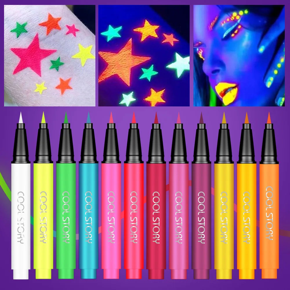 12 Colors Matte UV Neon Eyeliner Pen Waterproof Quick Dry Long Qme