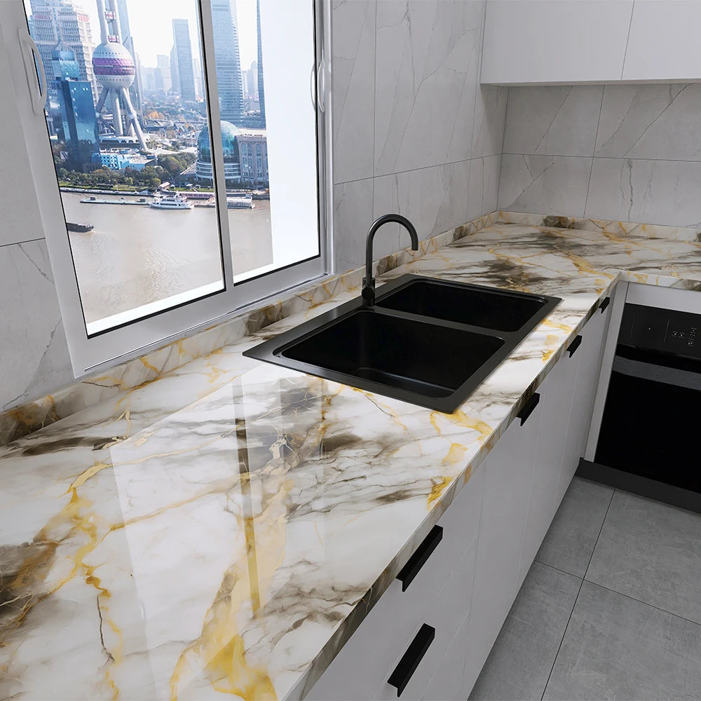 40cm Marble Kitchen Oil-proof Stickers Self-Adhesive Waterproof Cabinet Stove Countertop Wallpaper Desktop Bathroom Renovate Qme