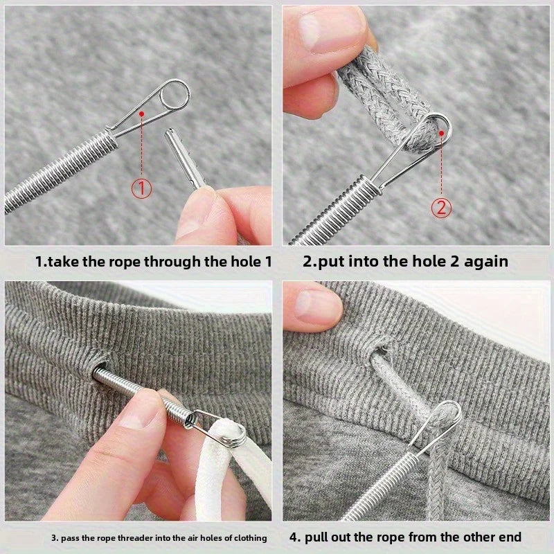Bendable Spring Drawstring Threader Clip Pants Hoodies Elastic Band Lace Cord Flexible Drawstring Thread DIY Sewing Accessories Qme