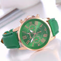 Elegant Women's Quartz Watch with Roman Numerals and Pointer Qme green