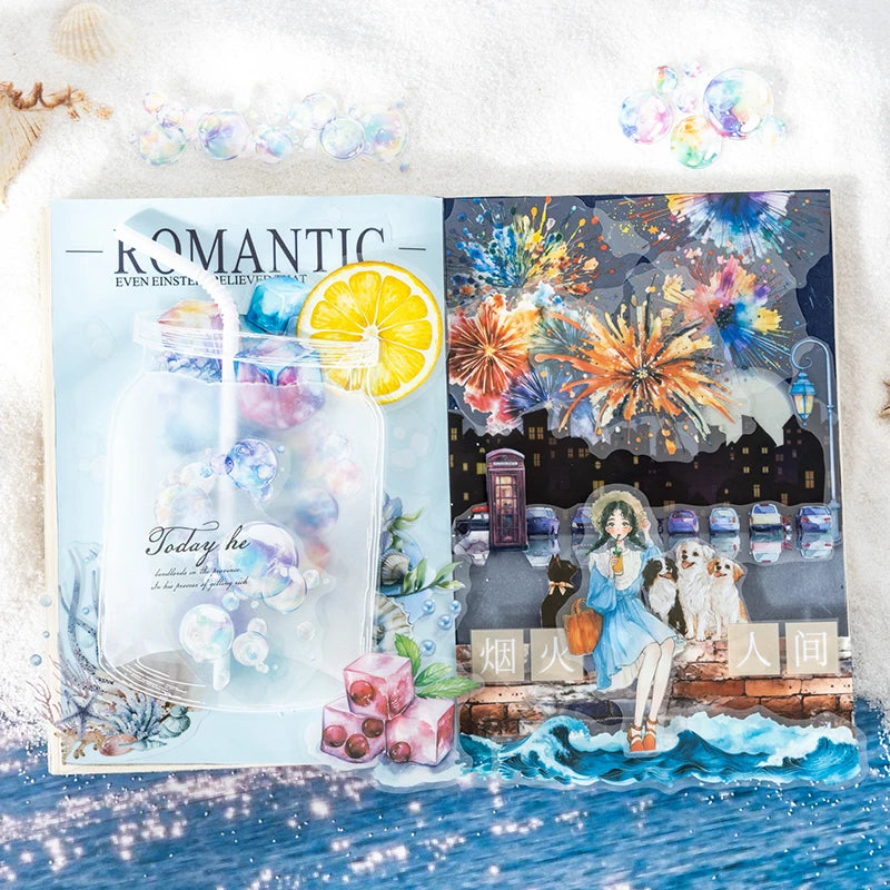 20 Sheets Summer Theme Stickers for Scrapbooking DIY Journal Planner Collage Art Phone Case Decoration Craft Supplies Qme