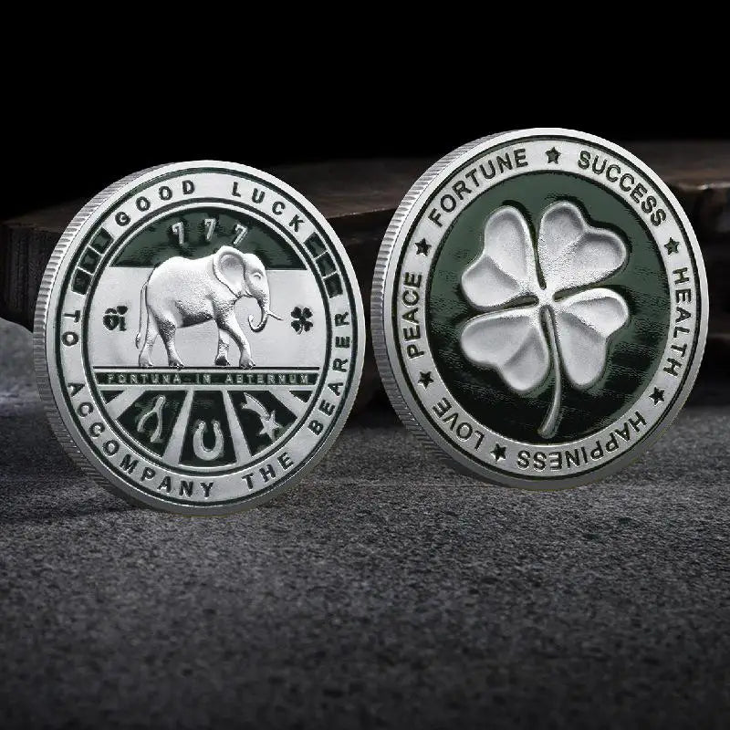 Four Leaf Elephant Collection Commemorative Coin Happiness Success Qme