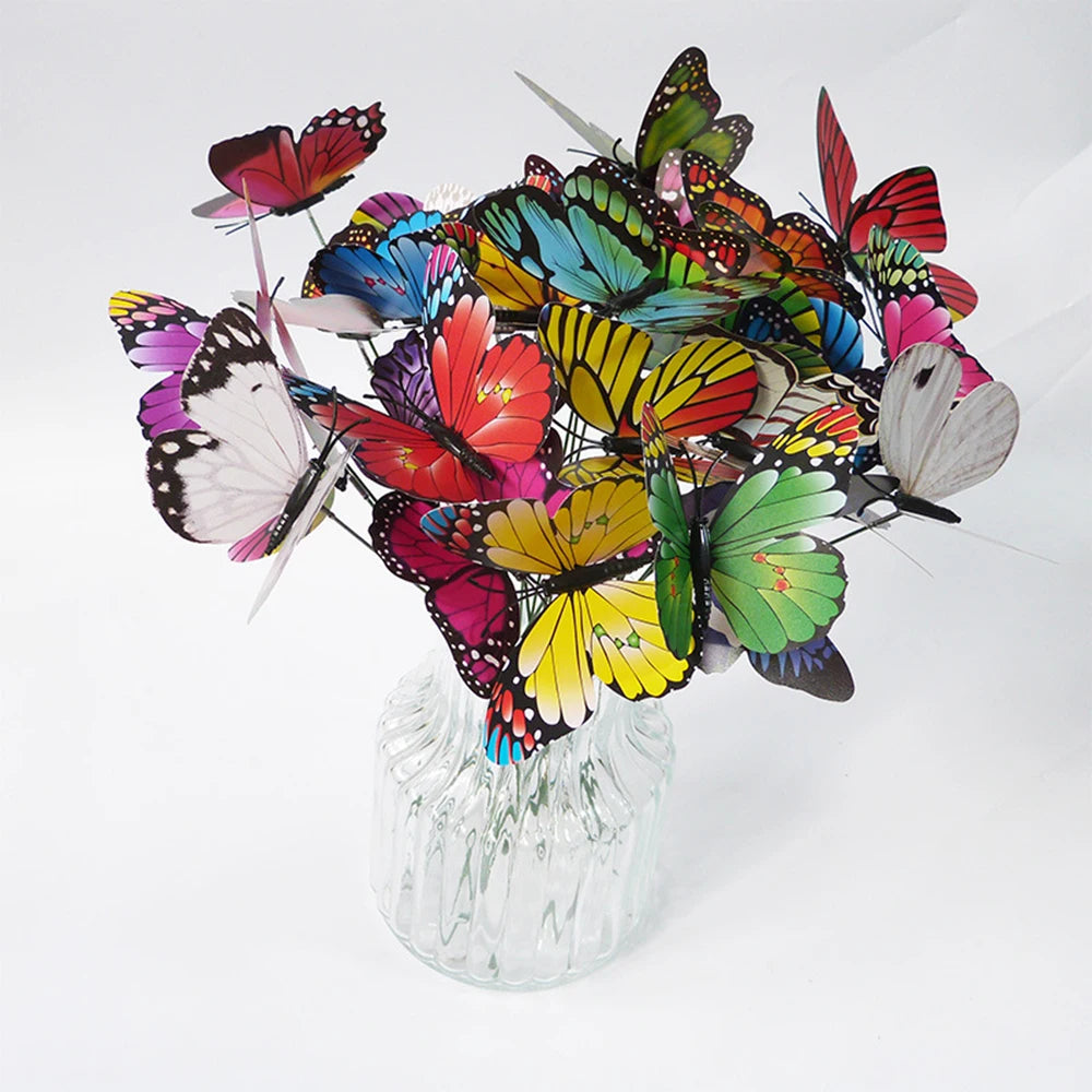 50pcs Butterfly Stakes Colorful Simulation Butterfly Outdoor Garden Yard Plant Flower Pot Spring Garden Decoration 25*4cm Qme