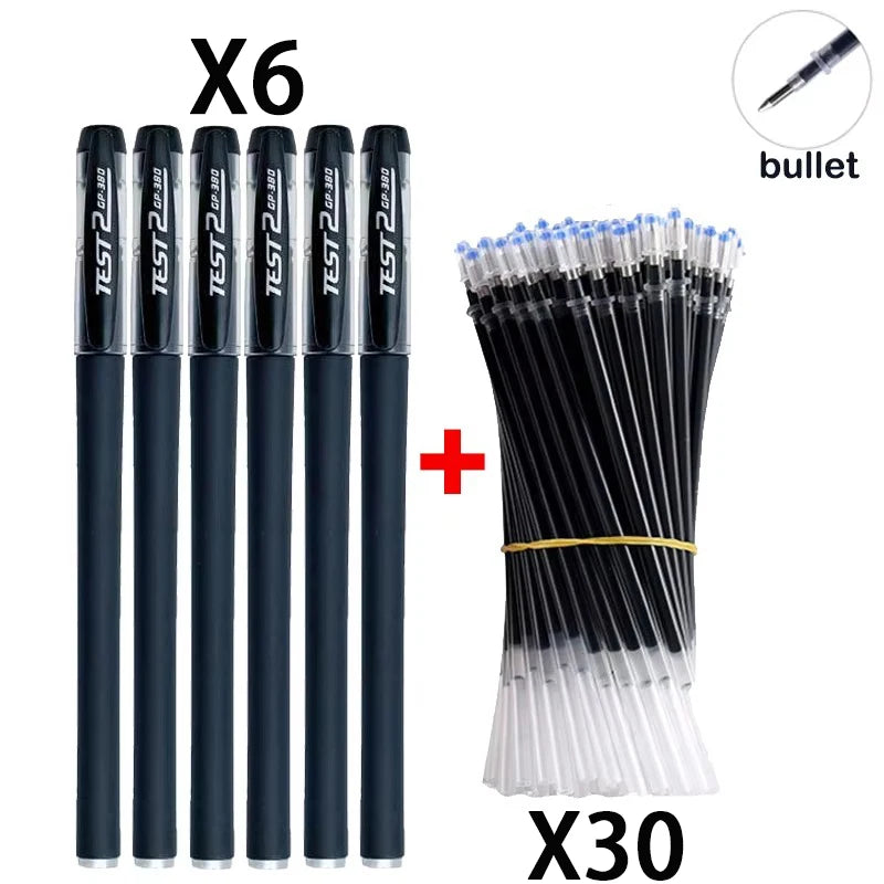 Gel Pens Set Neutral Pen Black Blue Red Refill Gel Pen Bullet/NeedleTip 0.5mm School Office Supplies Kawaii Stationery Qme bullet 36 black set