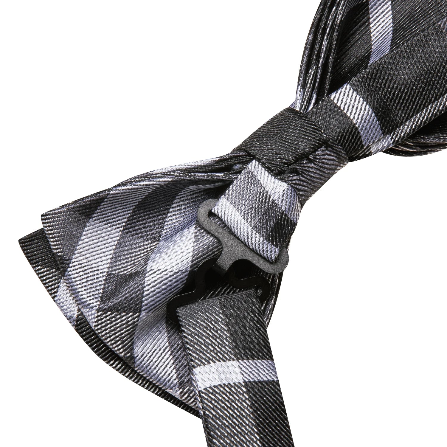 Hi-tie Grey Plaid Jacquard Pre-tied Mens Bow Tie Hanky Cufflinks Qme
