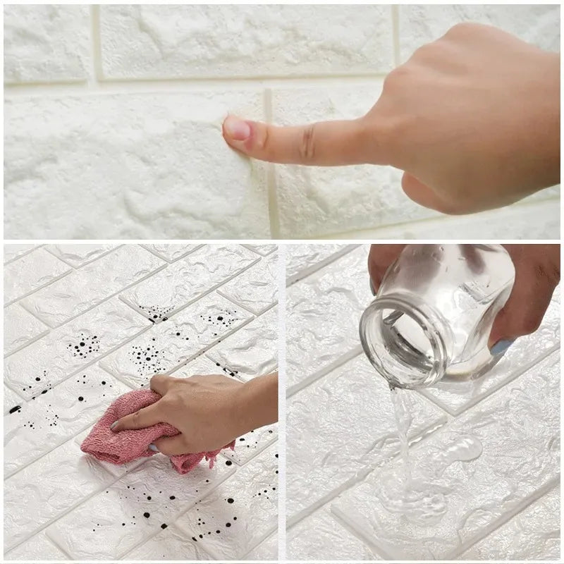 Retro 3D Wall Sticker 70cmx1m Brick Texture Self Adhesive Wallpaper Waterproof Anti-stain Living Room Indoor House Wall Decor Qme