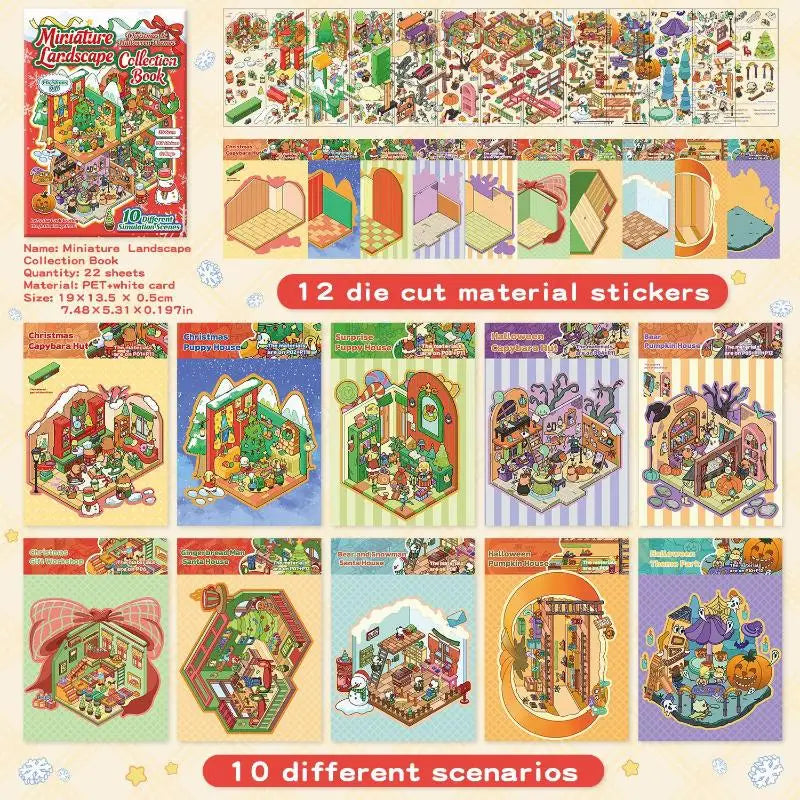 Cartoon Christmas Miniature Scene Diorama Stickers DIY Handmade Qme A1