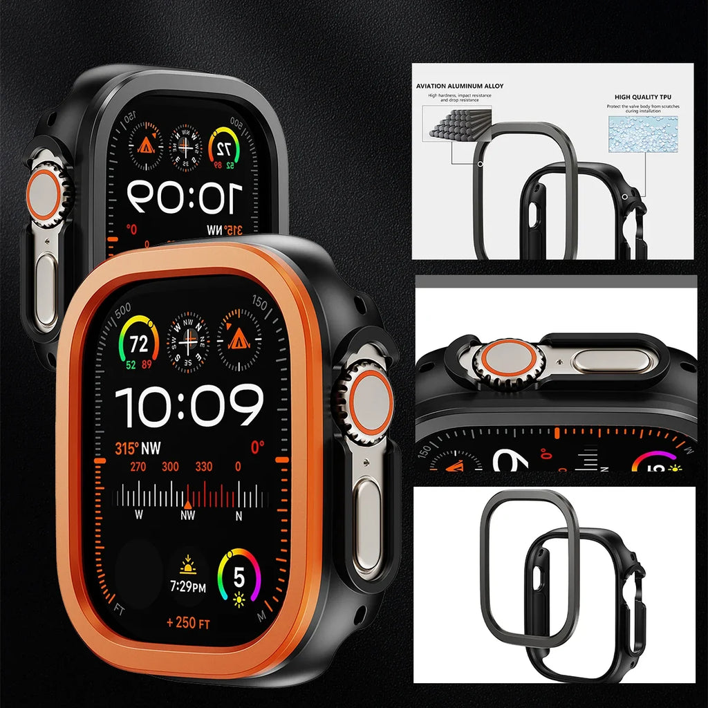 Aluminum Alloy metal +TPU Case For Apple Watch Ultra 49 45 41mm Bumper Frame Housing Protector for iWatch Series SE 9 8 Ultra 7 Qme
