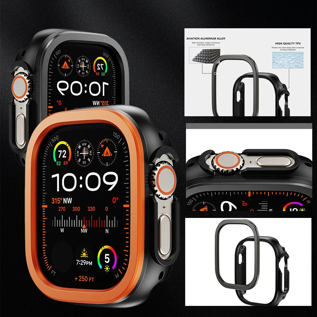Aluminum Alloy metal +TPU Case For Apple Watch Ultra 49 45 41mm Bumper Frame Housing Protector for iWatch Series SE 9 8 Ultra 7 Qme