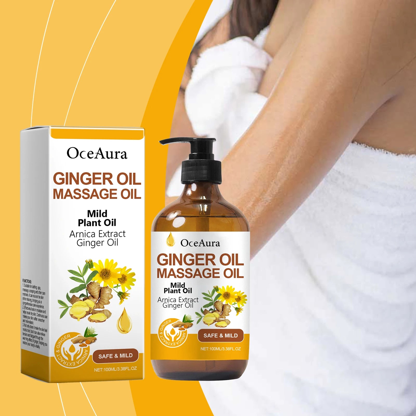 Ginger Essential Oil For Relaxing Body Massage Oil ﻿Relieve Muscle Fatigue Improve Rough Repair Damaged Skin Hydrating Essence Qme