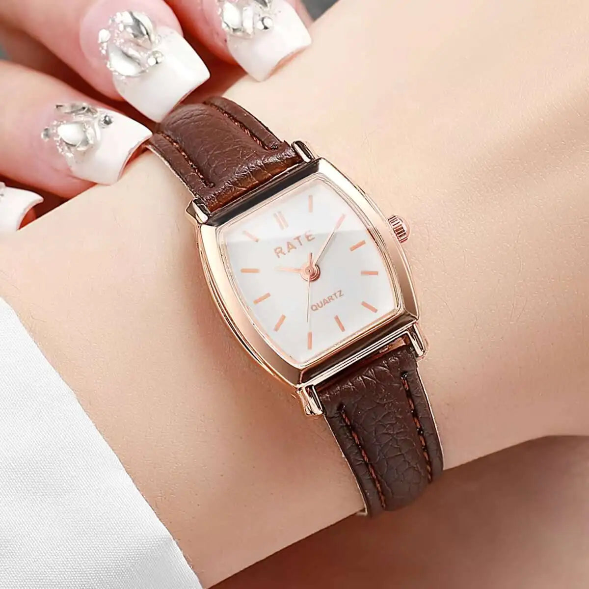 3 pçs/set moda feminina pulseira de couro relógios pequeno mostrador relógio de quartzo reloj mujer (sem caixa) Qme white