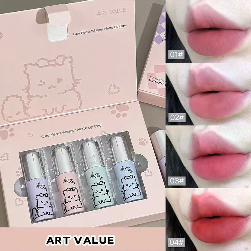 Lip Mud Kawaii Cat Velvet Nude Lipstick Matte Texture Silky Easy Qme AE840-TZ