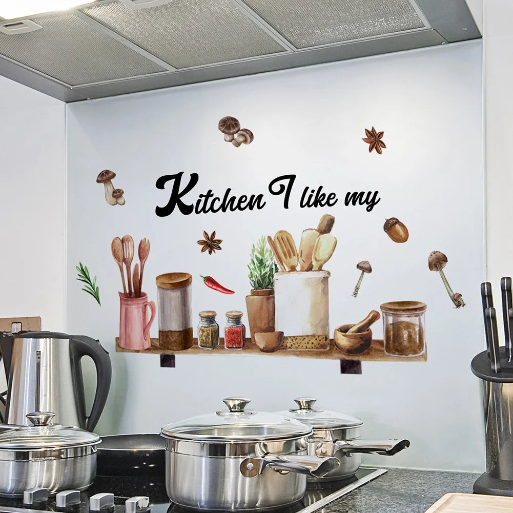 Wall Stickers Removable Waterproof Wall Decals Hand Painted PVC Wall Posters Dining Room Decoration Kitchen Decor Qme