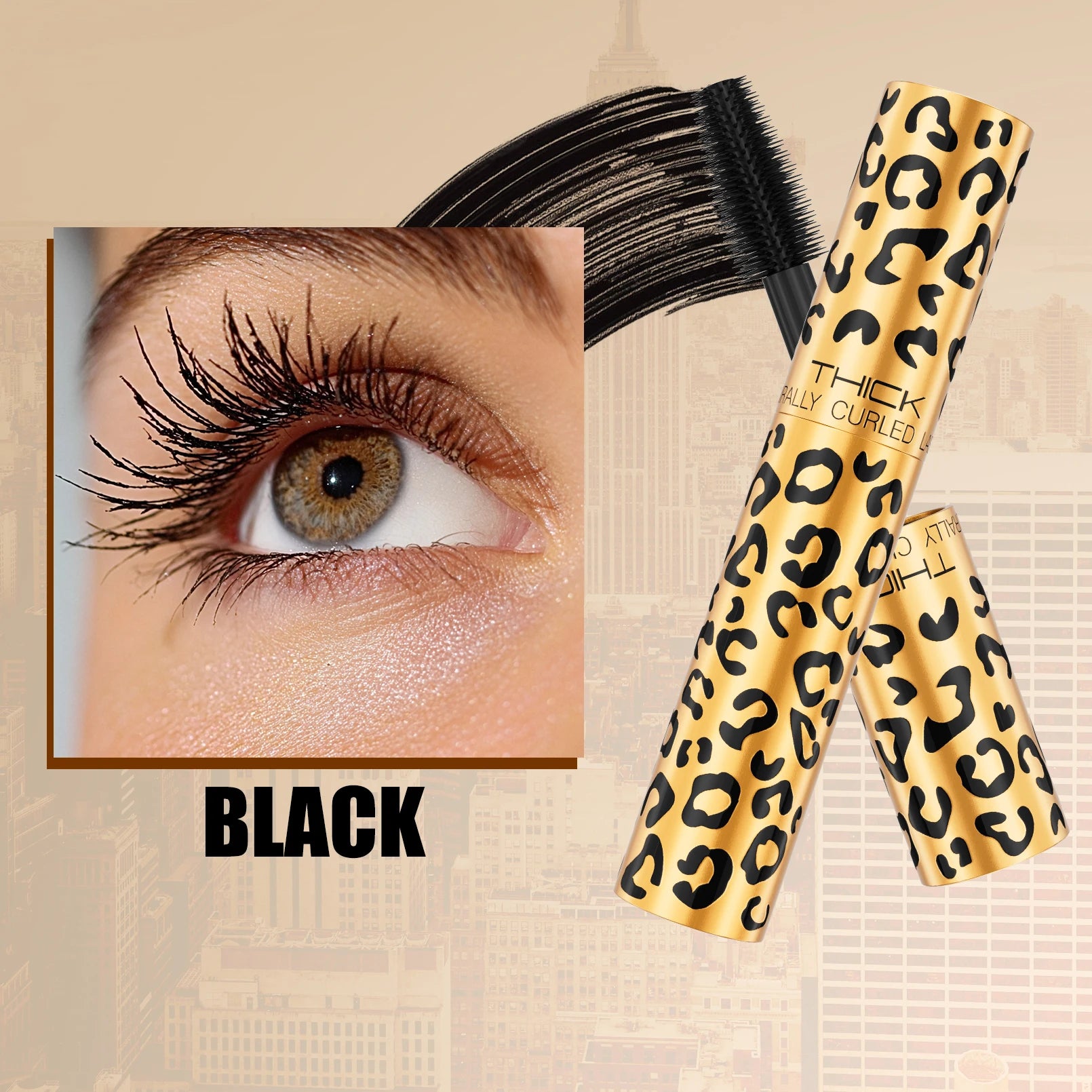 A Waterproof, Easy-To- Mascara with Leopard Print That Lengthens, Curls, And Provides a Voluminous, Thick Look Without Smudging Qme