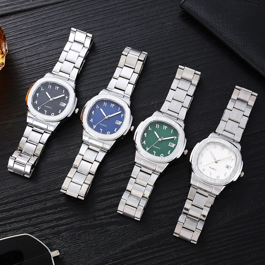 Retro Textured Dial Male Calendar Wristwatch, Multi-Color Option Alloy Band Fashion Daily Wear Men Quartz Watch Qme