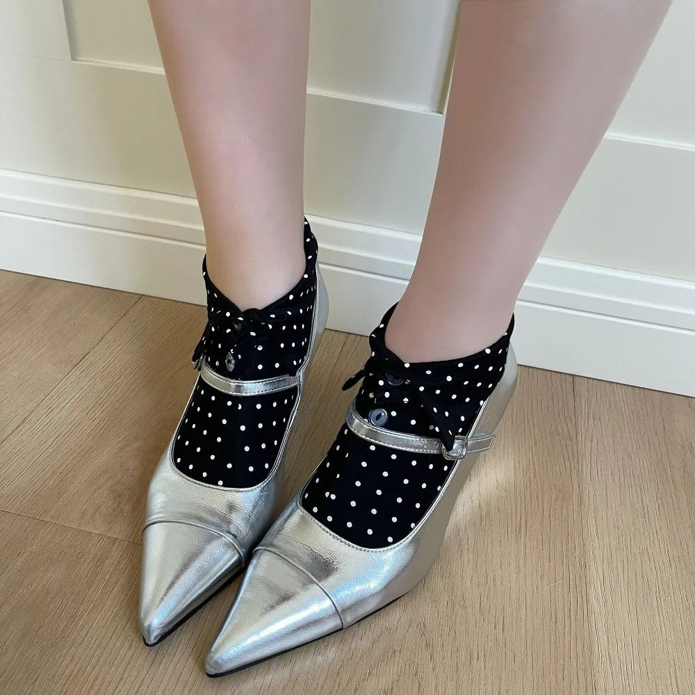 Comfortable Button Flip Collar Socks Lapel Novelty Polka Dot Socks Solid Color Hosiery Short Ankle Socks Female Qme One Size Style 2