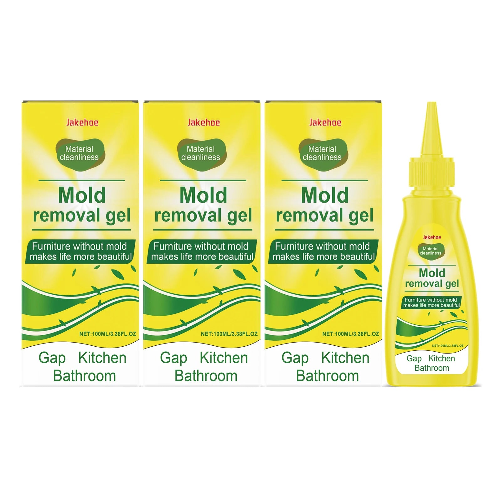 JAKEHOE Kitchen Cleaning Gel Quickly Dissolving Mildew Stains Eliminate Odors No Residue Household Mold Remover Gel for Bathroom Qme 3 X 100ml Boxed