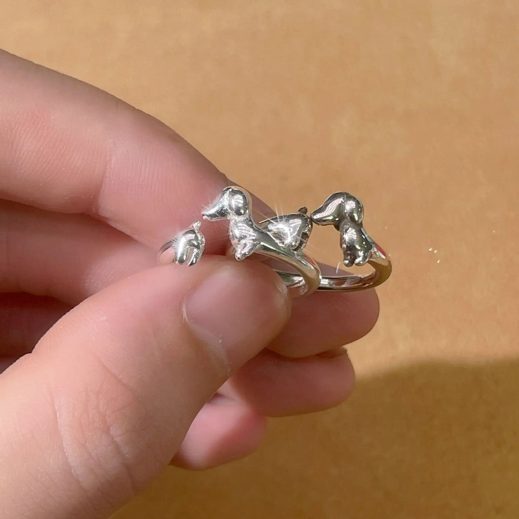 New Cute Dachshund Dog Simple Silver Adjustable Rings Original Open Sausage Dog Pet Rings for Women Vintage Animal Jewelry Qme