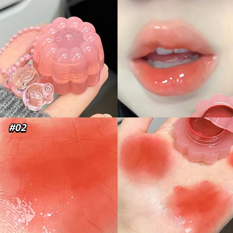 QIBEST New Moisturizing Mirror Lip Glaze Long Lasting Lip and Cheek Dual-Purpose Gel Jelly Water-Glow Colorful Lip Stain Blusher Qme 02