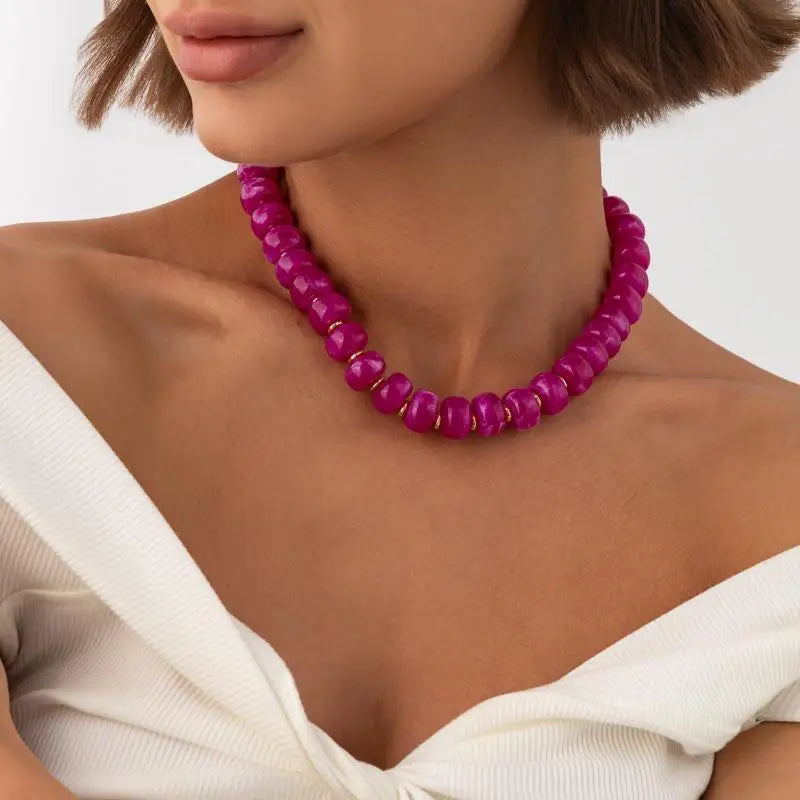 Y2K Colorful Smudging Resin Beads Chain Necklace For Women Trend Collares Vintage Clavicle Chain Party Jewelry Qme A6