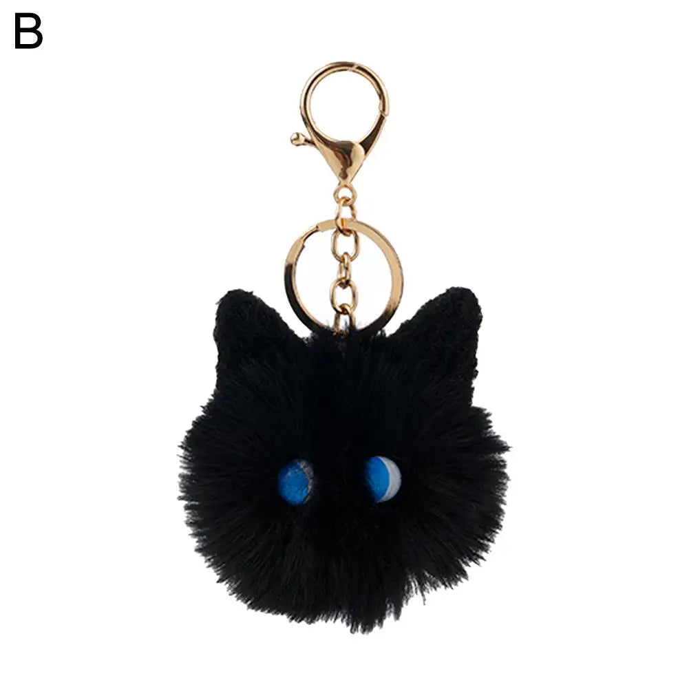 Black /White Plush Cat Keychain Kawaii Kitten Cartoon Keyring Ladies Girls Bag Pendant Hairball Keychain School Bag Key Chains Qme B