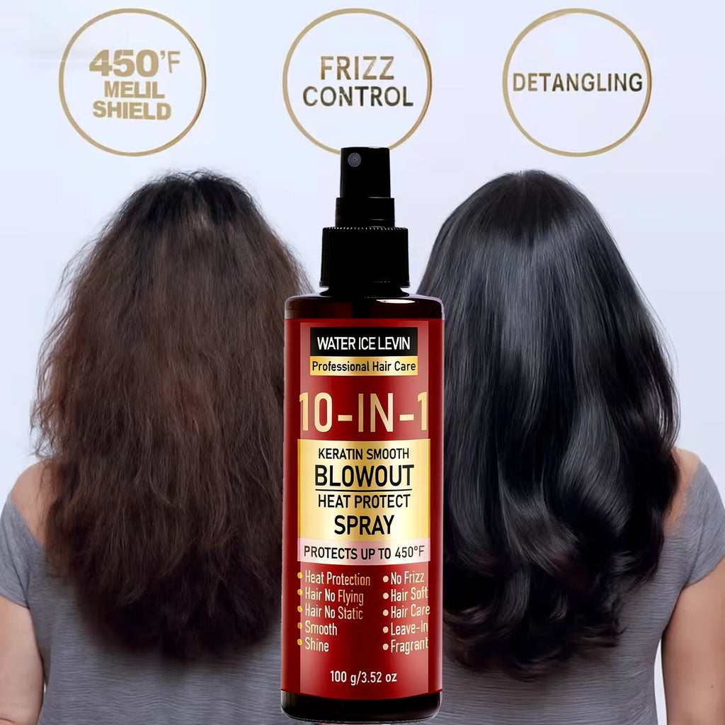 10-in-1 Keratin Heat Protect Spray, Smooth Blowout Anti-Frizz, Protects Up to 450°F with Hyaluronic Acid & Biotin Qme