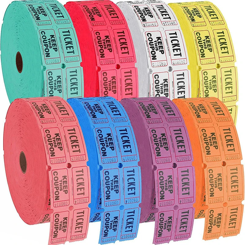 1000Pcs Colorful Tearable Raffle Tickets Double Rolls Admission Ticket Game Ticket For Events Carnivals Entry Class Reward Qme