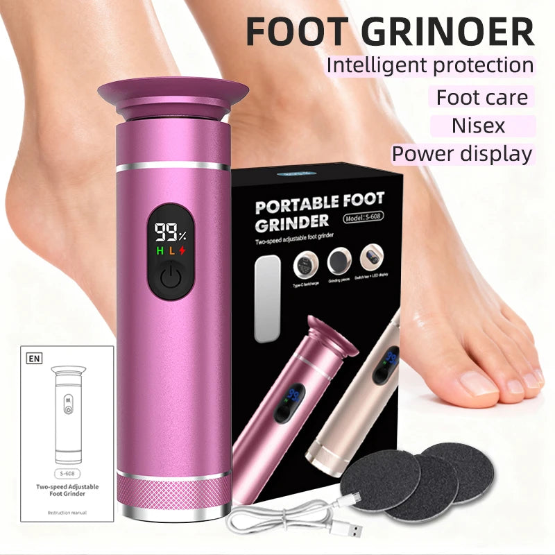 Aluminum Alloy Electric Foot Grinder For Feet - Dual Power Type-C/Battery, Callus & Dead Skin Remover Pedicure Tool Qme