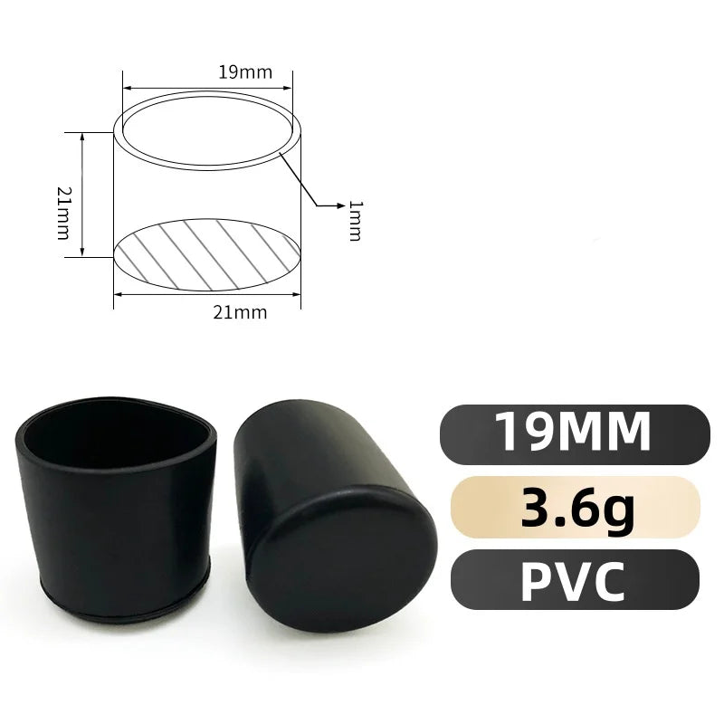 8-32PCS PVC Soft Rubber Round Tube Stainless Steel Cap Anti Slip Wear Resistant Silent Table Chair Floor Protective Rubber Cover Qme 19MM 8PCS