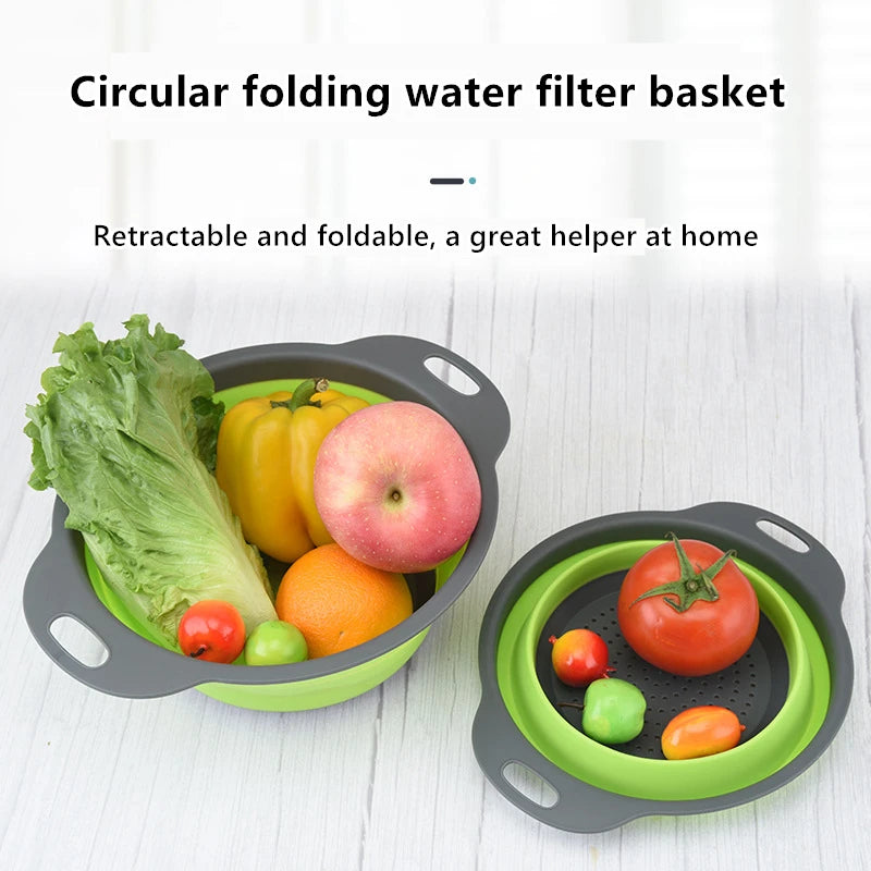 Foldable Vegetable Fruit Cleaning Basin Drainage Basket Silicone Collapsible Colander Folding Wash Drainer Kitchen Storage Tools Qme
